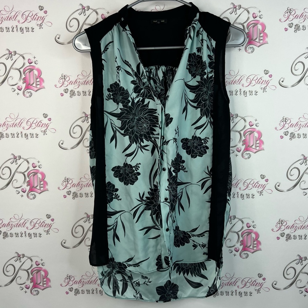 River Island tank top button up flowers Black and Blue Floral Blouse